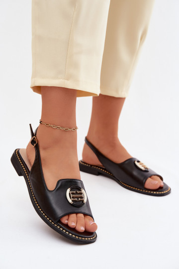 Women's sandals with wide heels and ornaments S.Barski KV61-6037 black color