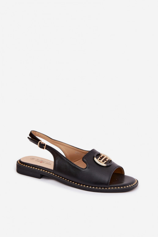 Sandały Damskie Na Płaskim ObcasiewithOzdobą S.Barski KV61-6037 Czarne