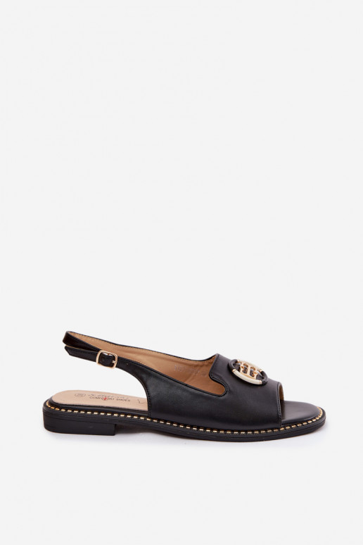 Women's Flat Heeled Sandals With Embellishment S.Barski KV61-6037 Black