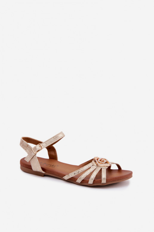 Sandały Damskie PłaskiewithPaskami I Ozdobą S.Barski KV61-6056 Złote