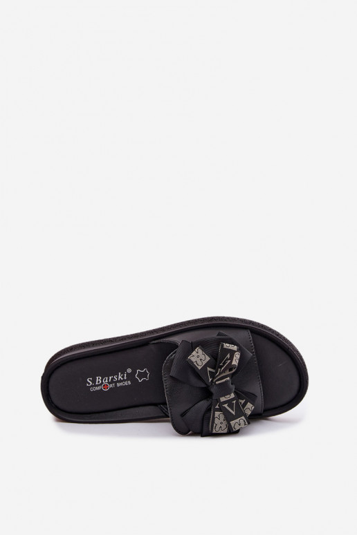 Women's natural leather slippers with bows S.Barski KV61-6061 black color