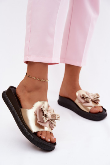 Women's Genuine Leather Sandals Bow S.Barski KV61-6061 Gold 2