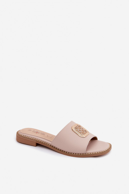 Natural leather slippers with wide heels S.Barski KV61-6019 nude