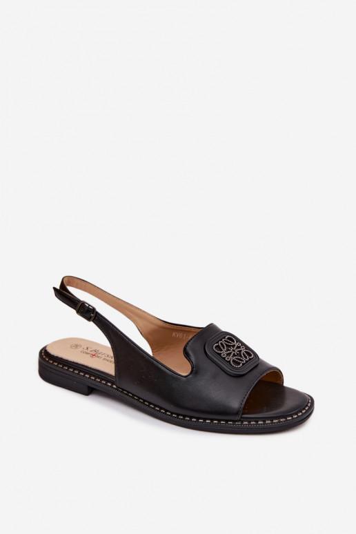 Women's Flat-Heeled Sandals With Decoration S.Barski KV61-6016 Black