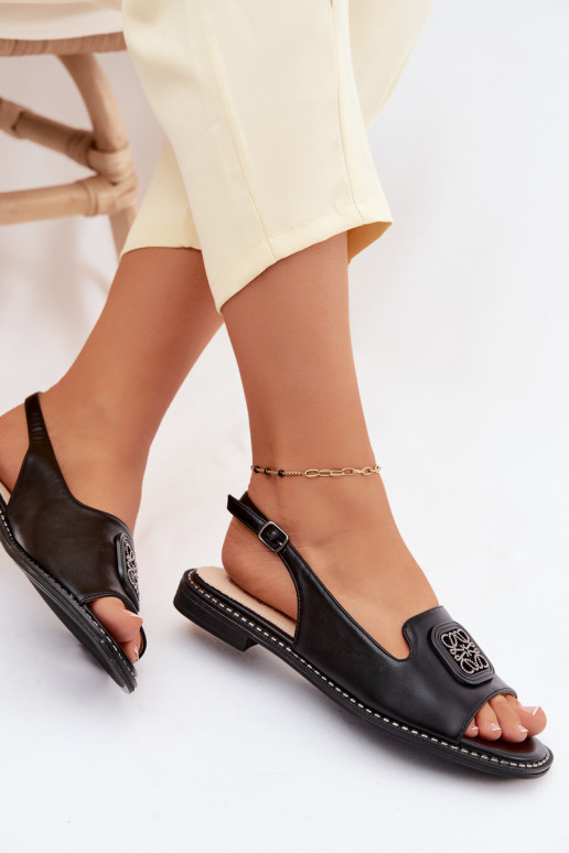 Women's Flat-Heeled Sandals With Decoration S.Barski KV61-6016 Black