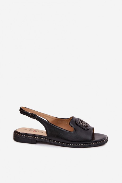 Women's Flat-Heeled Sandals With Decoration S.Barski KV61-6016 Black