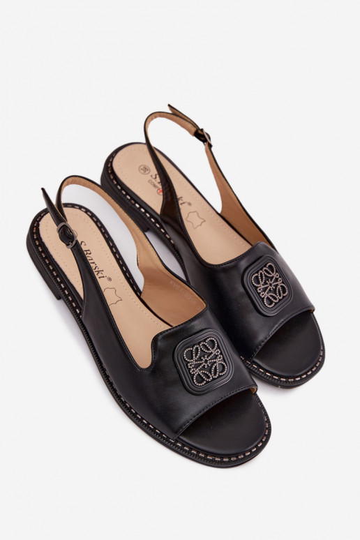 Women's Flat-Heeled Sandals With Decoration S.Barski KV61-6016 Black