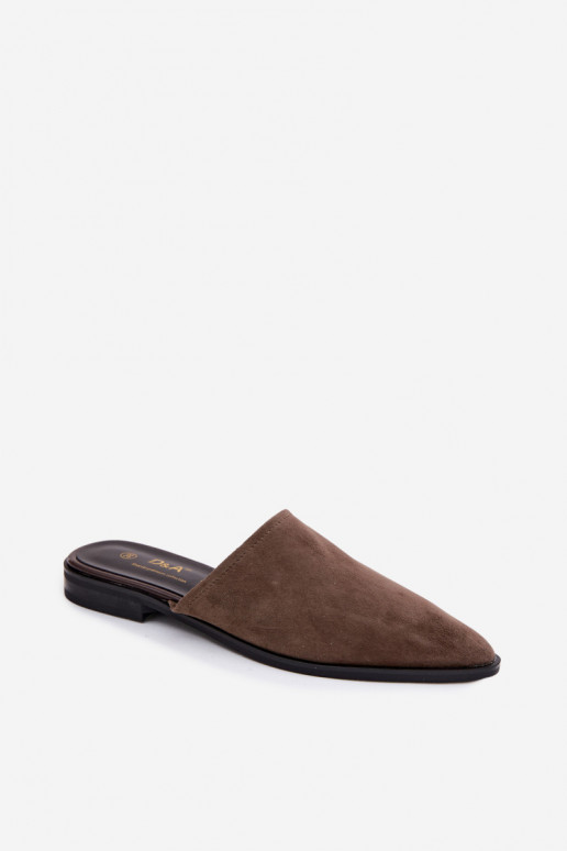 Suede mules D&A JC61-1004 chaki