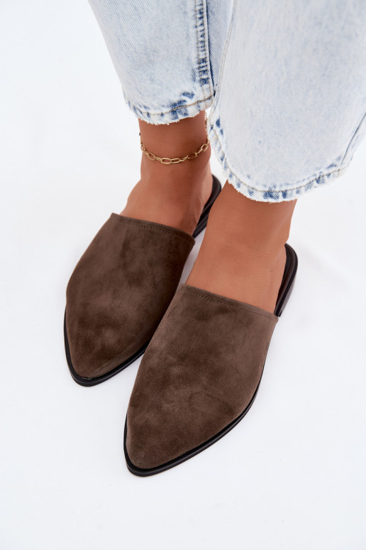Suede mules D&A JC61-1004 chaki