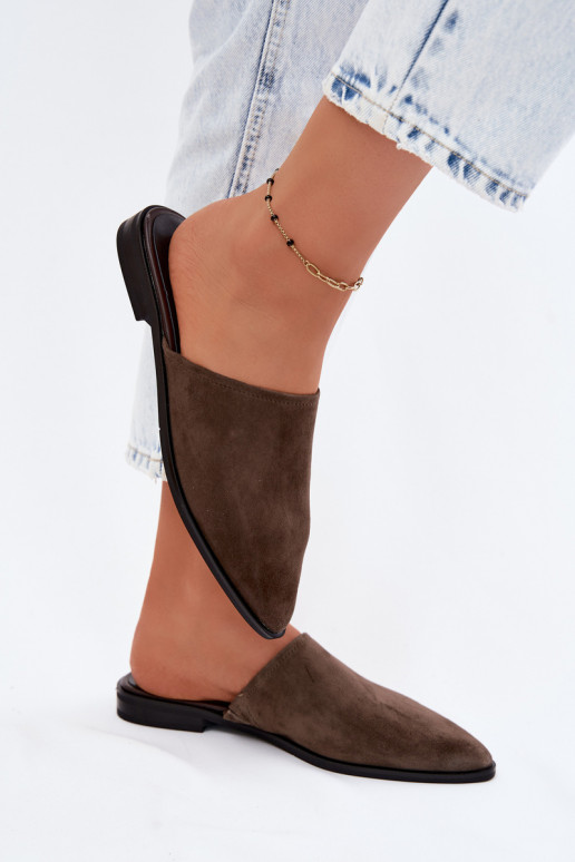 Suede mules D&A JC61-1004 chaki