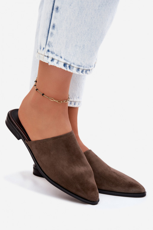 Zomšinės šlepetės Mule D&A JC61-1004 chaki spalvos