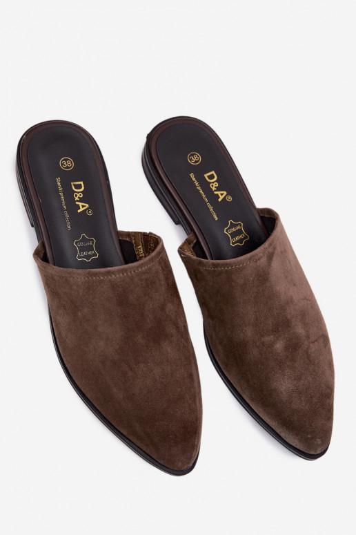 Leather Suede Women's Mules Flat D&A JC61-1004 Khaki