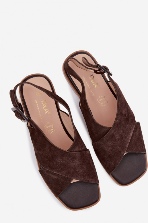 Leather Suede Women's Flat Heel Sandals D&A JC61-1001 Chocolate
