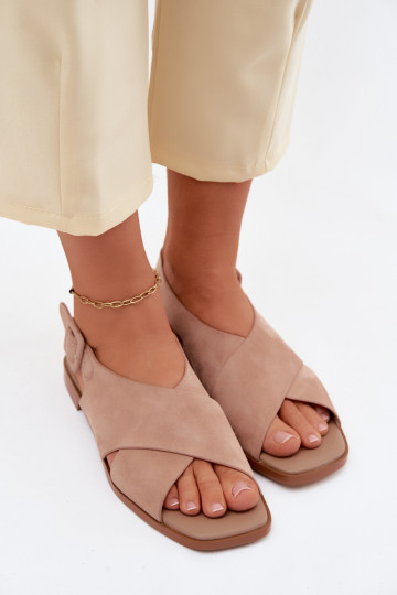 Suede sandals with wide heels D&A JC61-1001 sand