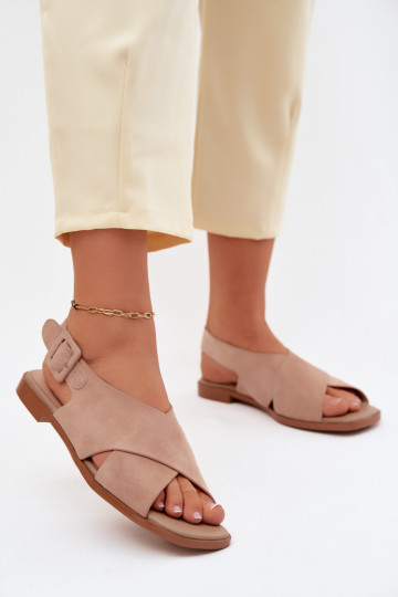 Suede sandals with wide heels D&A JC61-1001 sand 2