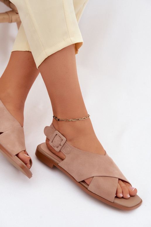 Suede sandals with wide heels D&A JC61-1001 sand