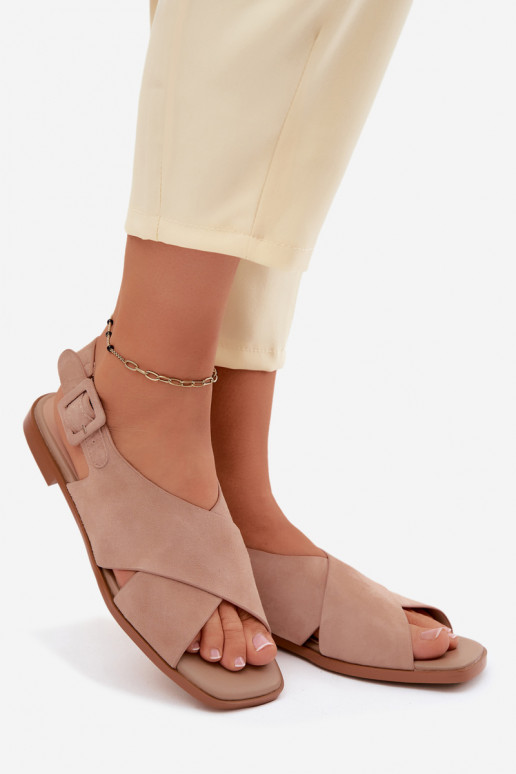 Suede sandals with wide heels D&A JC61-1001 sand