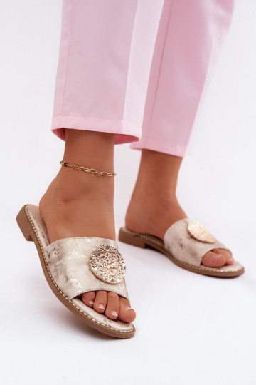 Women's Flat Sandals With Decorative Detail Flat Heel KV61-6034 Gold 2