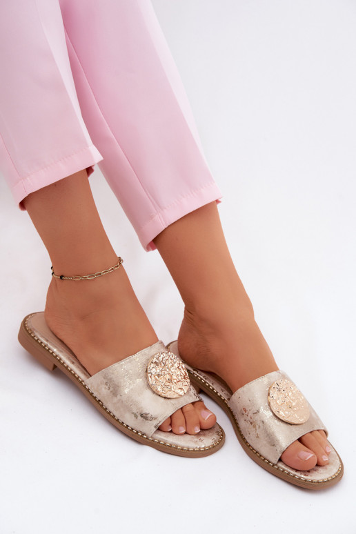 Women's Flat Sandals With Decorative Detail Flat Heel KV61-6034 Gold