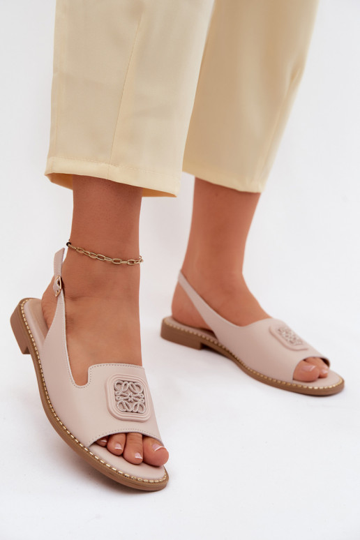 Women's sandals with wide heels and ornaments S.Barski KV61-6018 nude