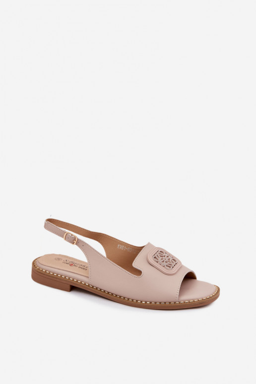 Women's sandals with wide heels and ornaments S.Barski KV61-6018 nude