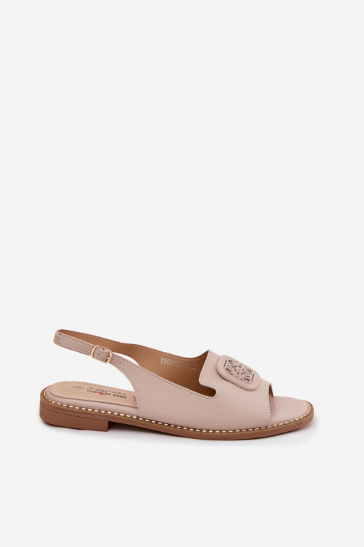 Women's sandals with wide heels and ornaments S.Barski KV61-6018 nude