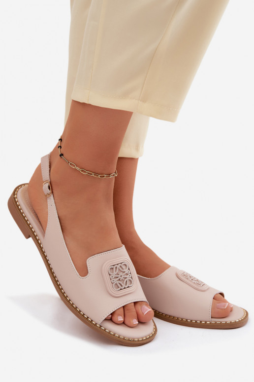 Leather Women's Flat Sandals With Ornament S.Barski KV61-6018 Nude