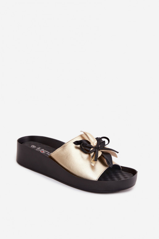 Leather Women's Slippers With Embellishment S.Barski KV61-6044 Gold