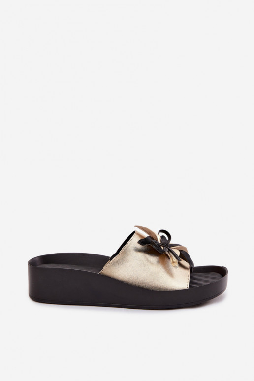 Skórzane Klapki DamskiewithOzdobą S.Barski KV61-6044 Złote