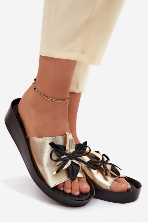 Leather Women's Slippers With Embellishment S.Barski KV61-6044 Gold