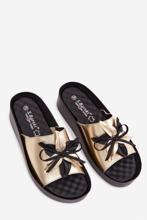 Leather Women's Slippers With Embellishment S.Barski KV61-6044 Gold