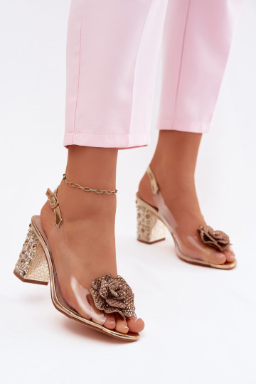 Transparent Block Heel Sandals With Crystals D&A MR61-9013 Gold 2