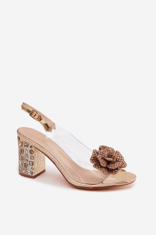Transparent Block Heel Sandals With Crystals D&A MR61-9013 Gold
