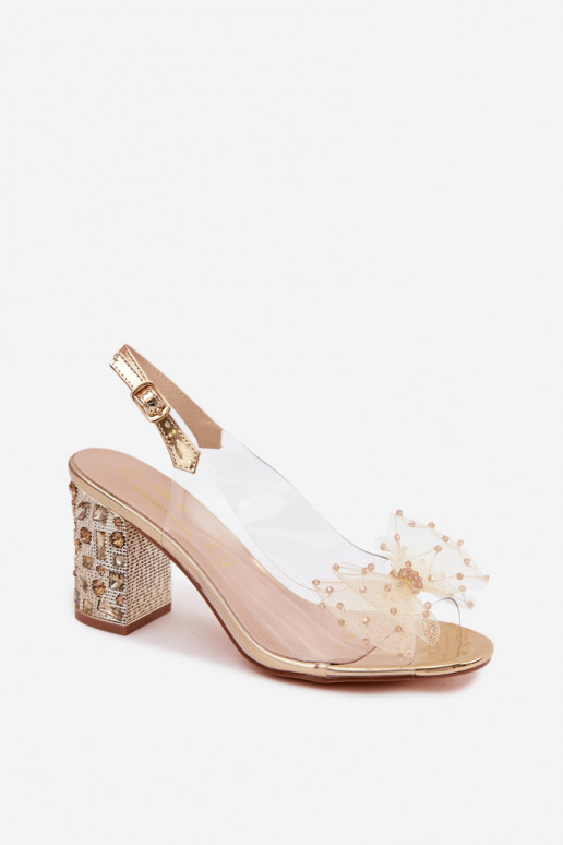 Sandały Na SłupkuwithKryształkami Siateczkowa Kokarda D&A MR61-9010 Złote