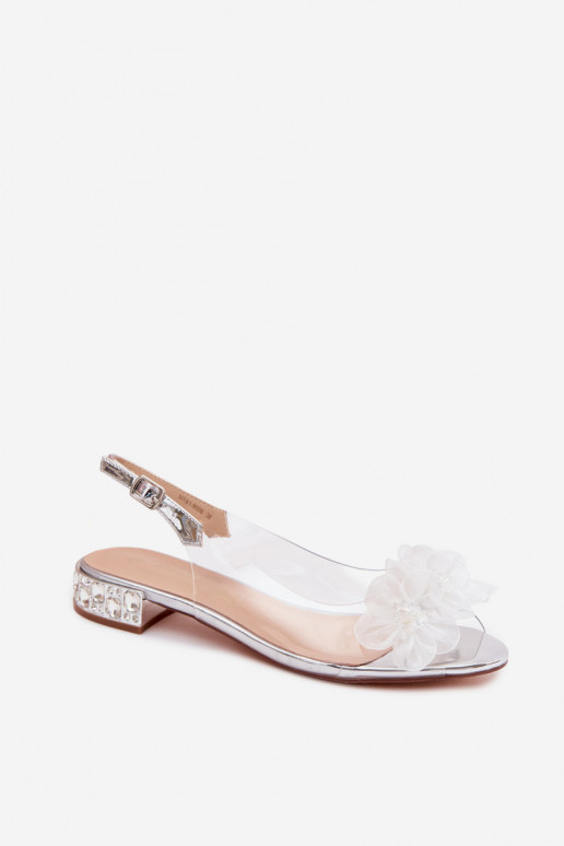 Transparentne SandaływithKryształkami I Siateczkowymi Kwiatami D&A MR61-9006 Srebrne