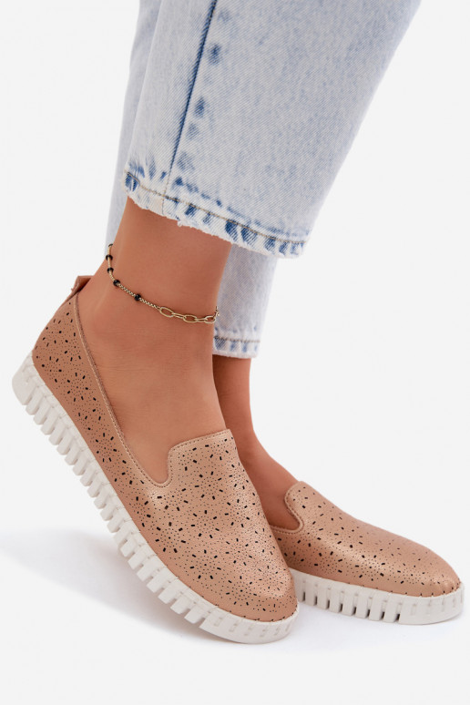 Buty wsuwane z perforowanymi elementami w kolorze szampana Salty