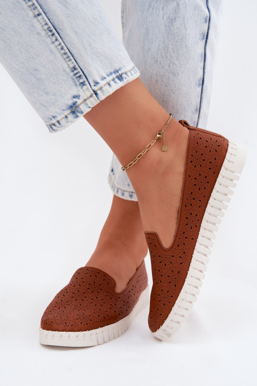 Women's Openwork Slip-On Shoes Camel Salty