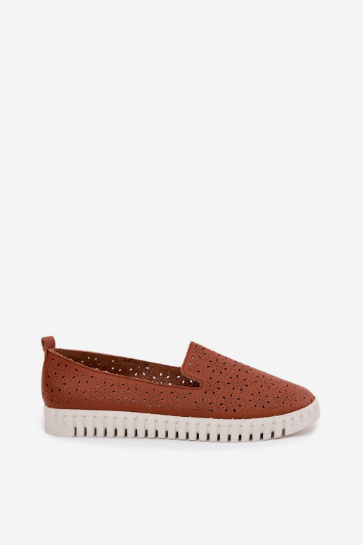 Brązowe ażurowe buty wsuwane Salty