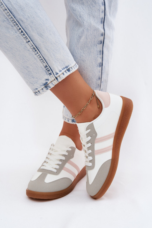 Sneakersy Damskie Biało-Różowe Seabell