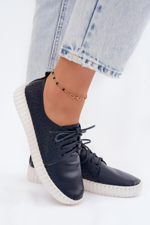 Women's Openwork Sneakers with Laces Dark Blue Pearla