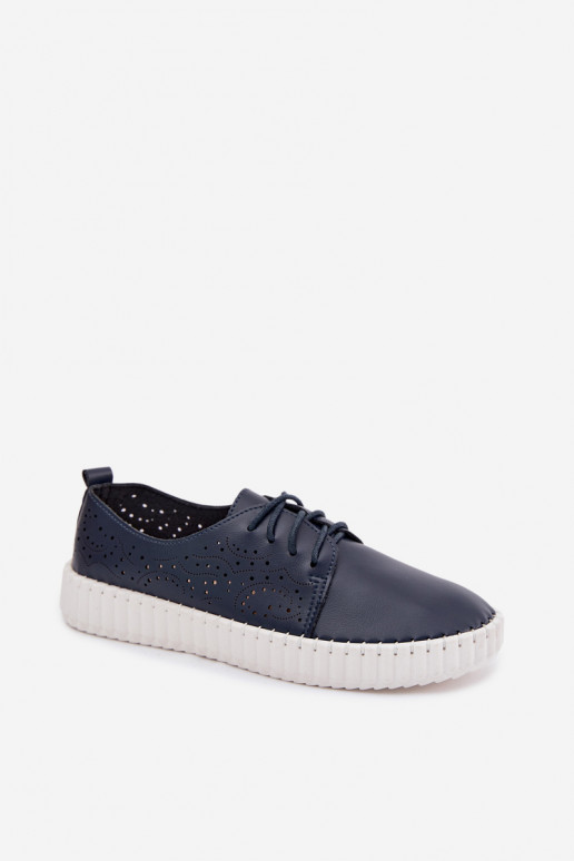 Dark blue perforated shoes with laces Pearla