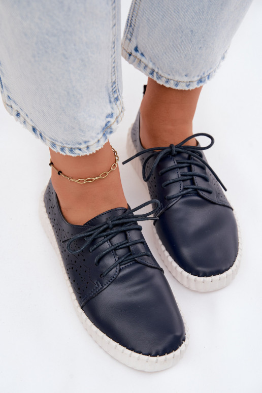 Dark blue perforated shoes with laces Pearla