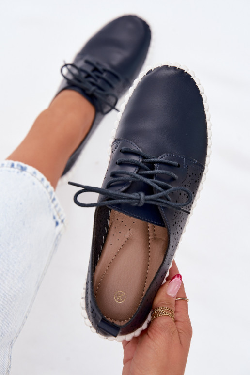 Women's Openwork Sneakers with Laces Dark Blue Pearla