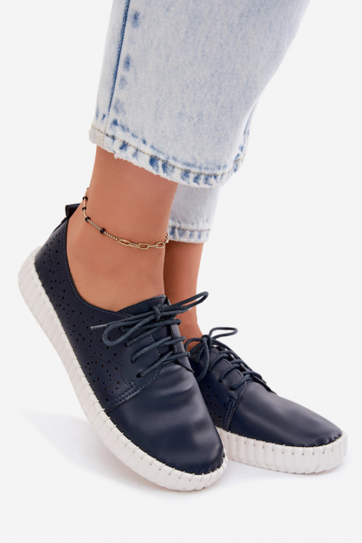 Granatowe ażurowe buty z sznurówkami Pearla