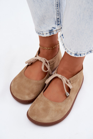 Sand suede ballerinas with straps Zazoo 021