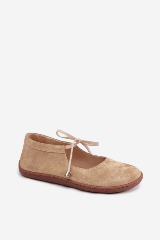 Sand suede ballerinas with straps Zazoo 021