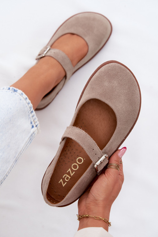 Baleriny BarefootwithNaturalnego Zamszu Zazoo 316 Cappuccino