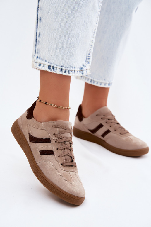 Skórzane Zamszowe Sneakersy Damskie Zazoo N1176S2 Ciemnobeżowe