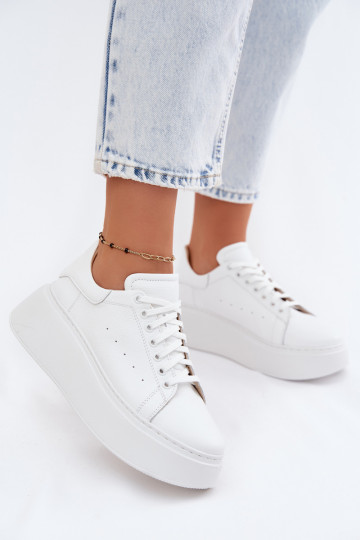 Skórzane Sneakersy Damskie Na Platformie Zazoo N408S2 Białe