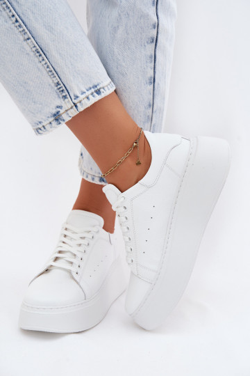 Women's Leather Sneakers Platform Zazoo N408S2 White 2